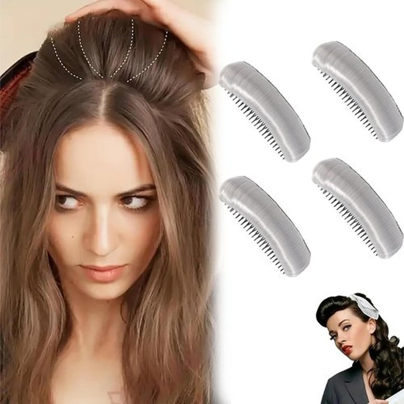 Invisible Fluffy Hair Pad, Natural Hair Bump Clip for Volume, DIY Heighten Hair, Fluffy Hair Pad Styling Insert Tool, Hair Bun Invisible False Hair Clip(4pcs, Silver gray)