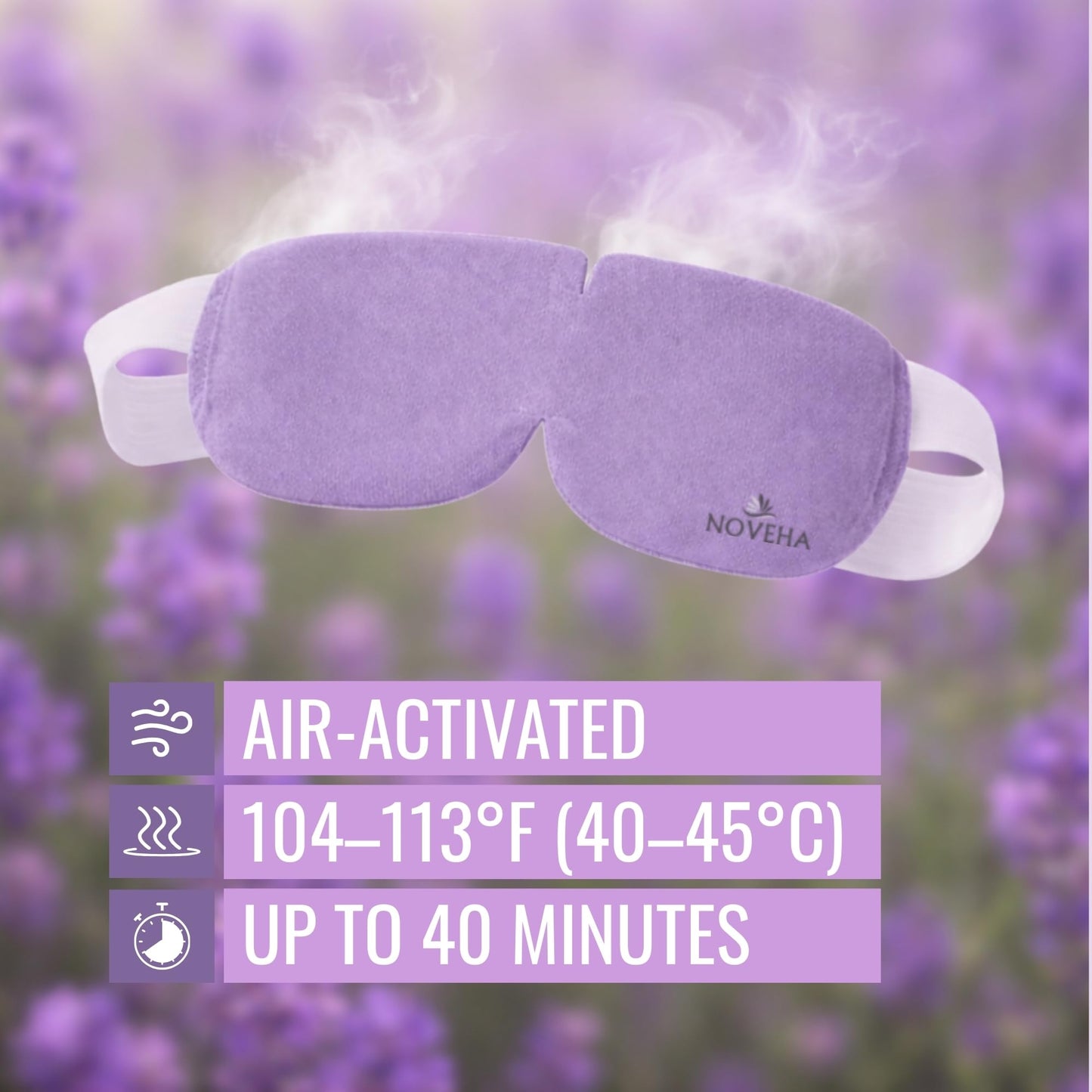 NOVEHA Lavender Self Heating Steam Eye Mask for Dry Eyes 30PCs Air-Activated Steam Eye Mask Warm Compress for Ease Daily Strain, Eye Relaxation, Travel & Spa Use, Soothing Moist Heat for Stressed Eyes