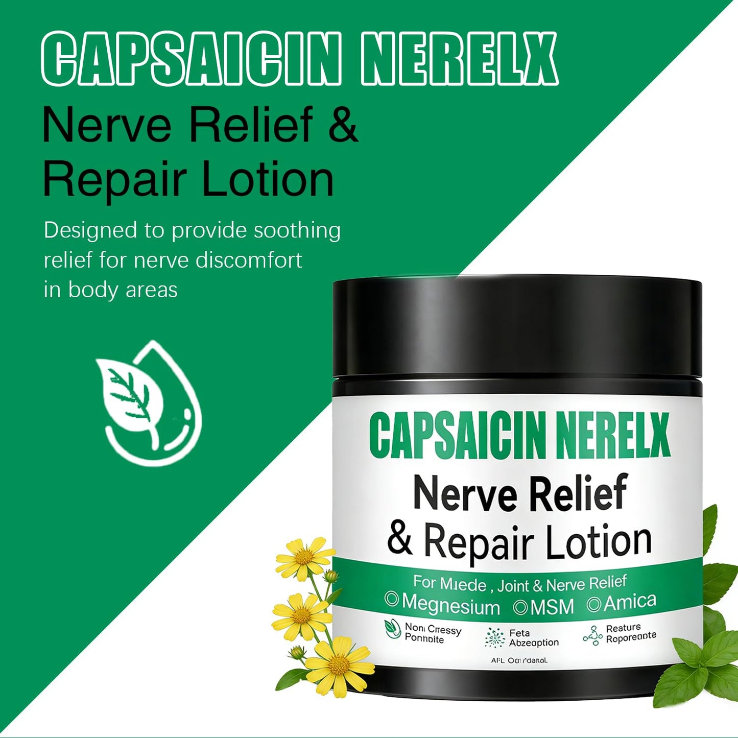 Capsacin Nerve Total Relief Cream with Arnica, Menthol, MSM and Glucosamine for Body Joint Areas, Feet, Hands, Legs, Muscles, Joints, and Waist, 100g