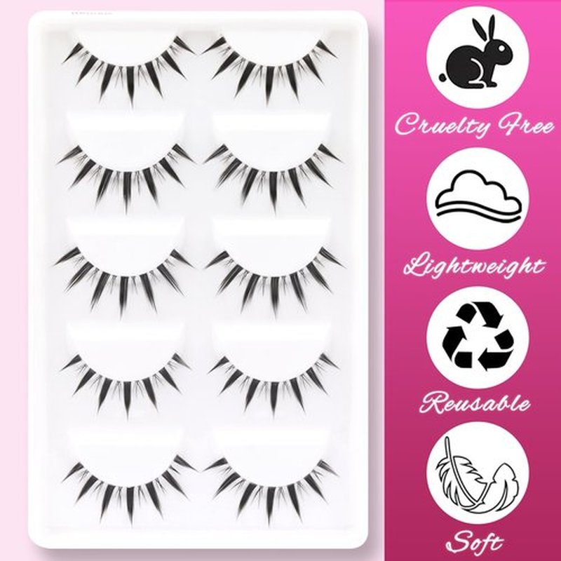 Veleasha Manga Lashes Wet Look False Eyelashes 100% Handmade Eyelashes Anime Fake Lashes Lightweight False Lashes with Soft Clear Band 5 Pairs Pack (Demon)