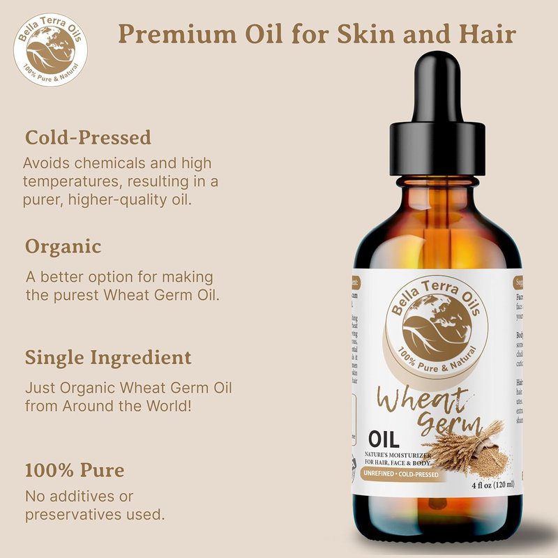 Natural Wheat Germ Oil 8 oz - Potent Vitamin E Face Oil for Skin Nourishment | Essential Nutrients for Radiant Beauty