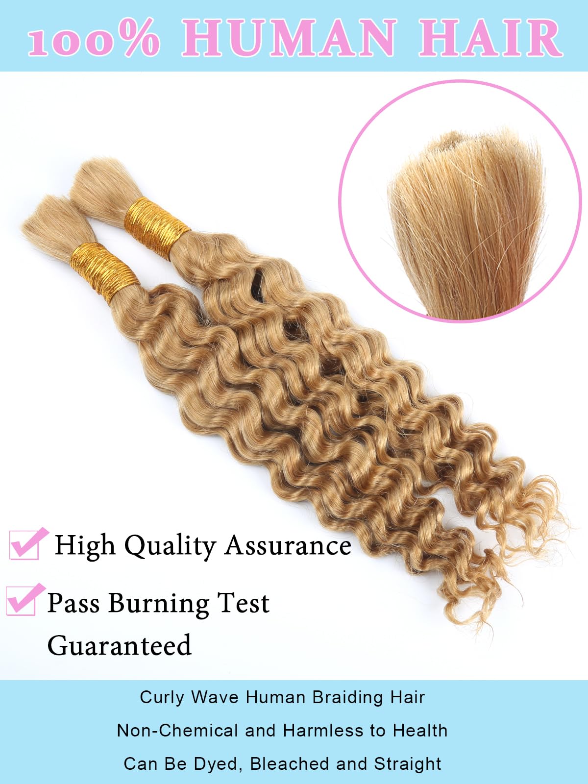 Honey Blonde Human Braiding Hair for Boho Braids 2 Bundles 20 Inch 100g #27 Deep Water Wave Bulk Human Hair for Braiding Wet and Wavy Curly Bundles No Weft Micro Braiding Hair Human Hair Extensions