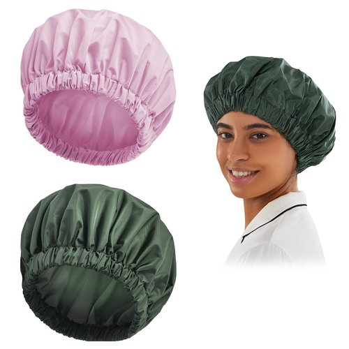 Reusable Shower Cap for Women, Large Waterproof Shower Bonnet Washable Elastic Band Bath Hair Hat for Long Hair, Braids(Green&Purple)