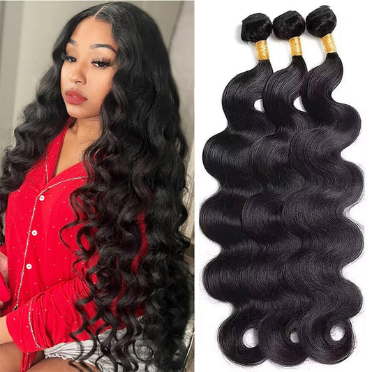 Body Wave Bundles Human Hair 24 26 28 Inch 3 Bundles Human Hair 100% Unprocessed Brazilian Virgin Hair Bundles Body Wave Human Hair Bundles Human Hair Extensions Natural Black