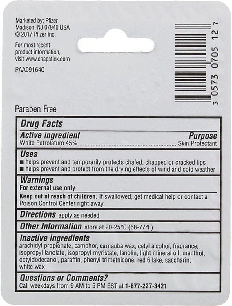 ChapStick Classic (1 Box of 12 Sticks, 12 Total Sticks, Cherry Flavor) Skin Protectant Flavored Lip Balm Tube, 0.15 Ounce Each, 12 Count (Pack of 1)