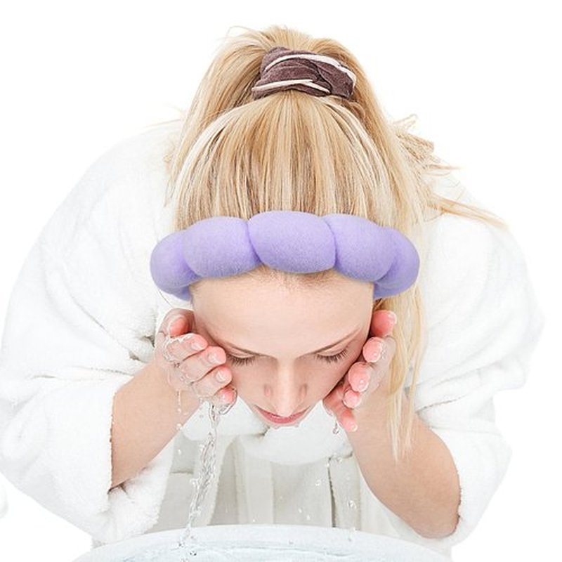 Zkptops Spa Headband for Washing Face Wristband Set Sponge Makeup Skincare Headband Terry Cloth Bubble Soft Get Ready Hairband Women Girl Puffy Padded Headwear Non Slip Thick Hair Accessory(Purple)