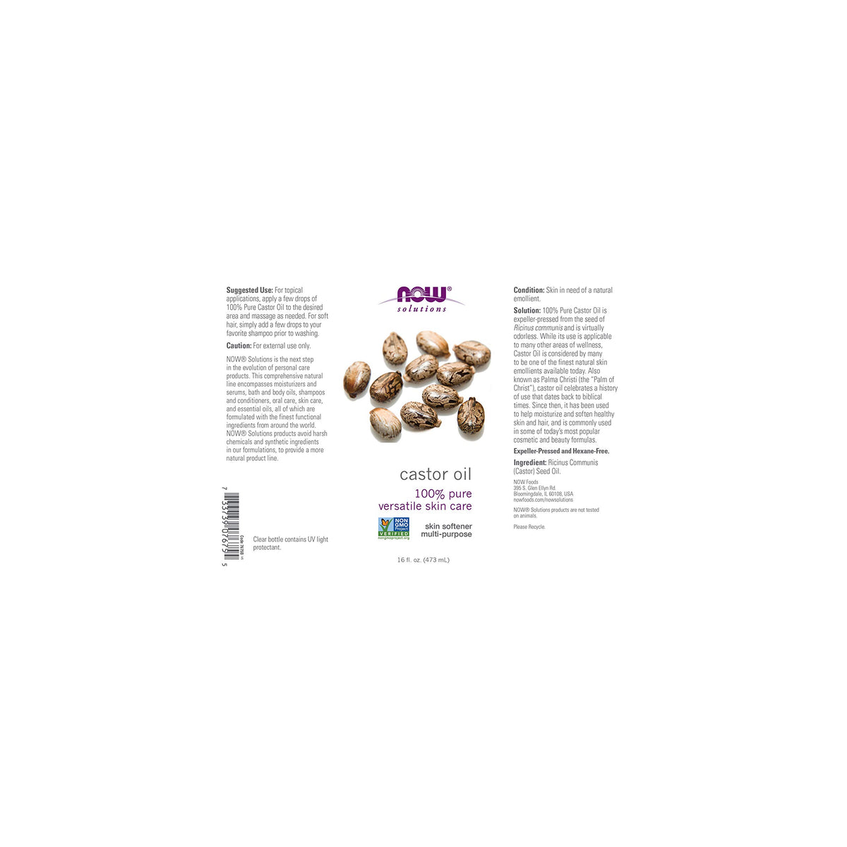 NOW Solutions Castor Oil, 100 % Pure, 16-Ounce