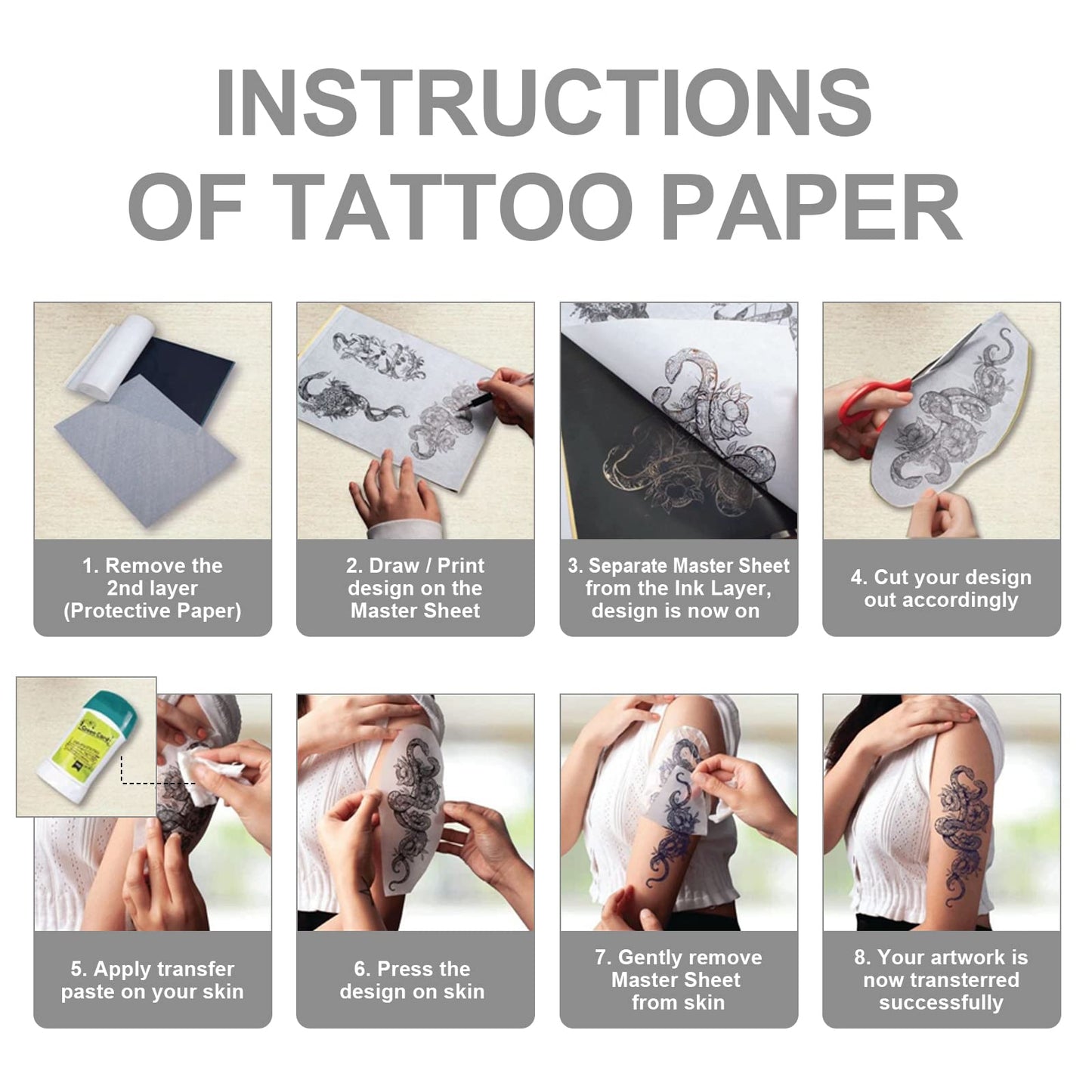 Autdor Tattoo Practice Skins - 40Pcs Kit with Transfer Paper, 30Pcs Tattoo Paper & 10Pcs Double Sided Blank Skin for Beginners & Experienced Artists