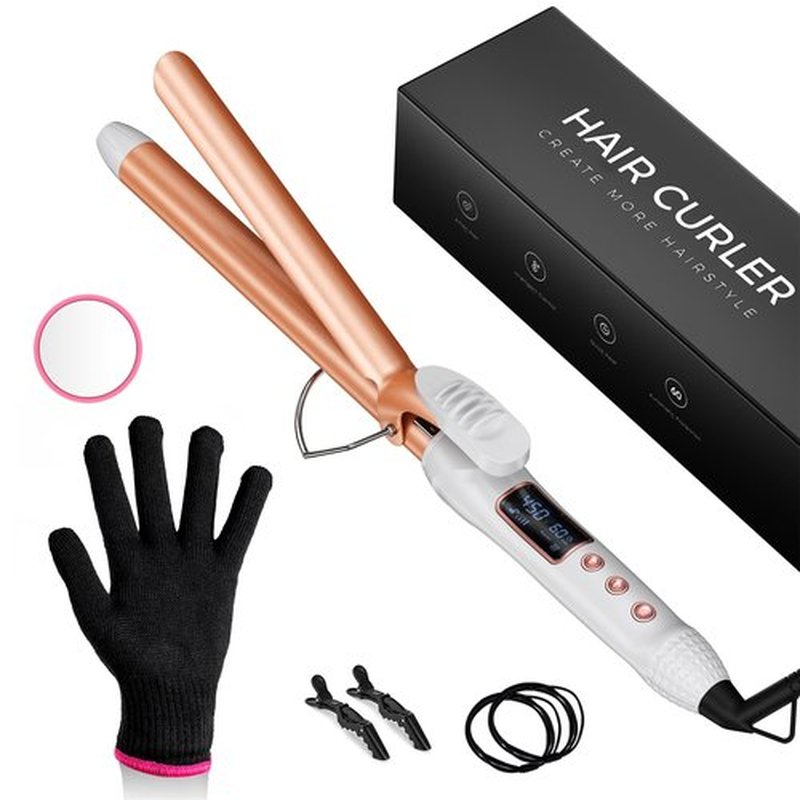 Vogewood 3/4 Inch 19mm Curling Iron, Tourmaline Ceramic Technology, Long Barrel Hair Curler for Medium & Long Hair, Adjustable Temperature, Fast Heat Up, 8-in-1 Gift Set