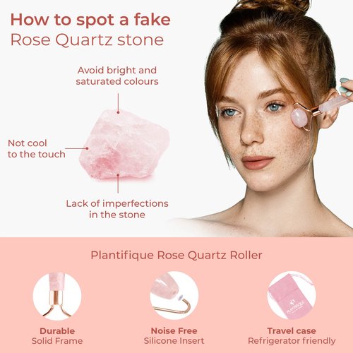 PLANTIFIQUE Face Roller and Gua Sha Rose Quartz Certified - Face Scuplting Tool - Guasha Tool for Face - Jawline Shaper - Face Rollers for Women - Your Skin Care Routine
