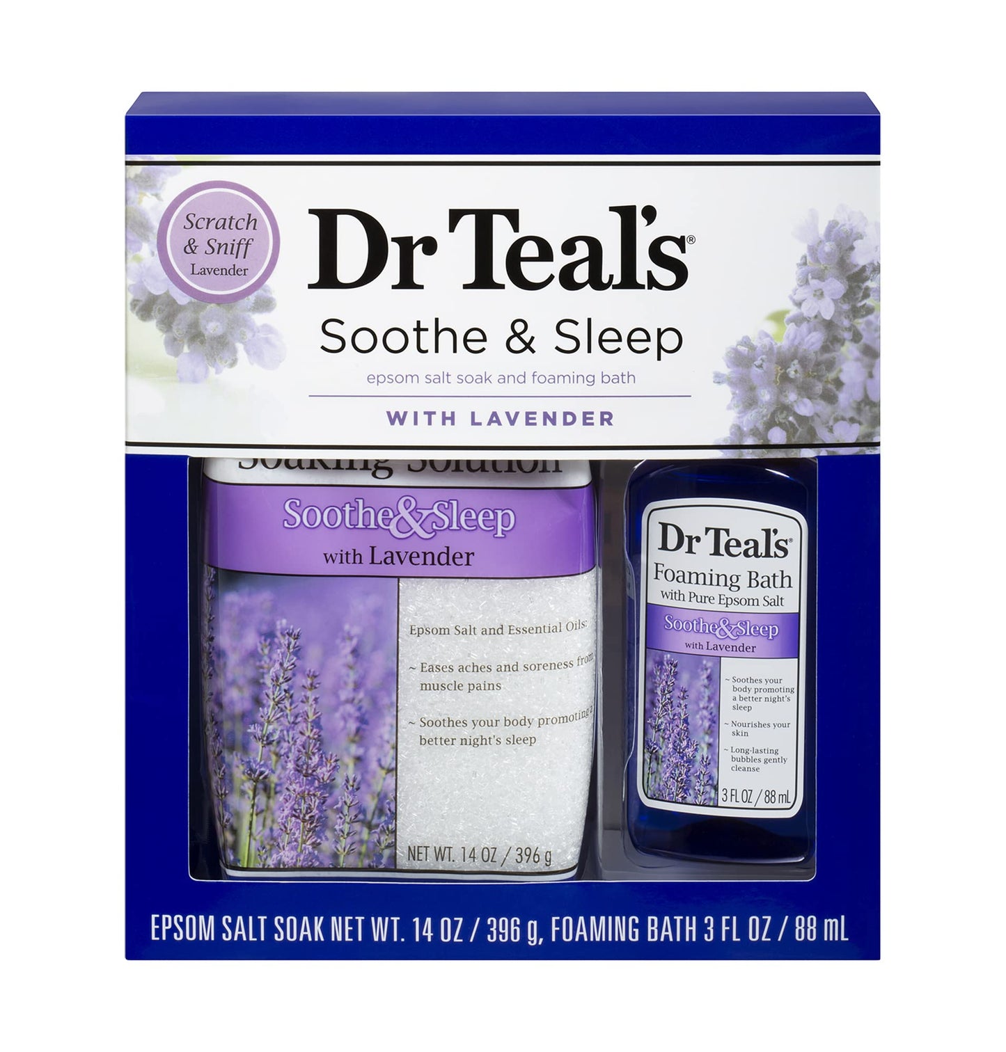 Dr Teal's Epsom Salt & Foaming Bath Oil Sampler Gift Set 2022 - Give The Gift of Relaxation & Peaceful Slumber! - 14 oz Bag of Bath Salts & 3 oz Bottle of Foaming Bath Oil