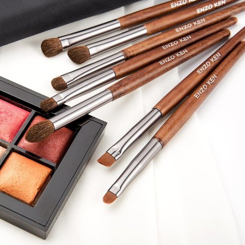 ENZO KEN Natural Pony Hair Eye Shadow Brush Set, Small Eyeshadow Brushes Set, Eye Makeup Brushes Set Professional, Small Nose Contour Brush, Angled Eyeshadow Brush, Eye Brush, Eyeshadow Blending Brush