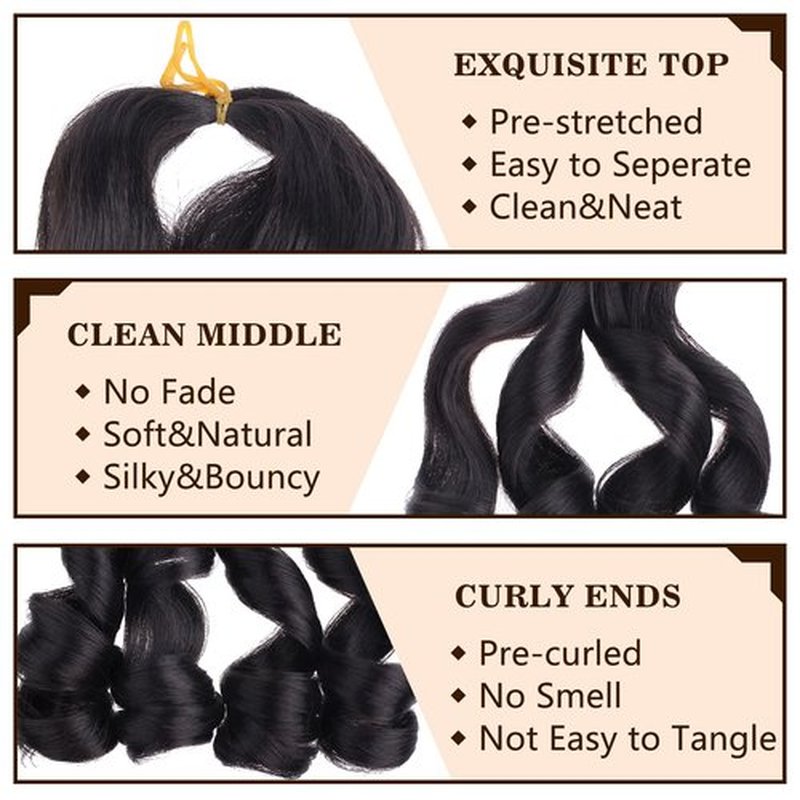 COOKOO 18 Inch French Curls Braiding Hair 2 PCS Long Curly Braiding Hair Bouncy Loose Wavy Crochet Hair Pre Stretched Spanish Curls Braiding Hair for French Curl Crochet Braids hair extentions 1B#