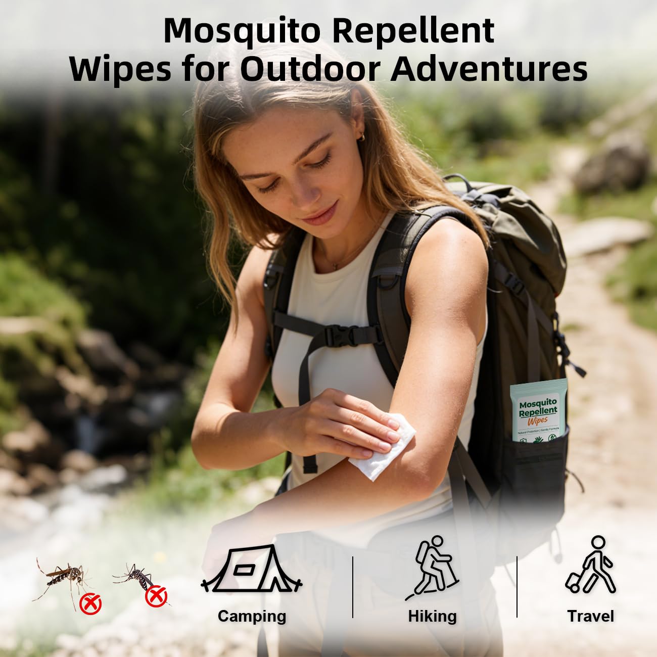 70 Count Natural Mosquito Repellent Wipes, Portable Travel-Size Insect Bug Repellent Wipes in Resealable Pouches, 10 Wipes per Pack, for Camping, Hiking, Travel, Patio Outdoor Protection