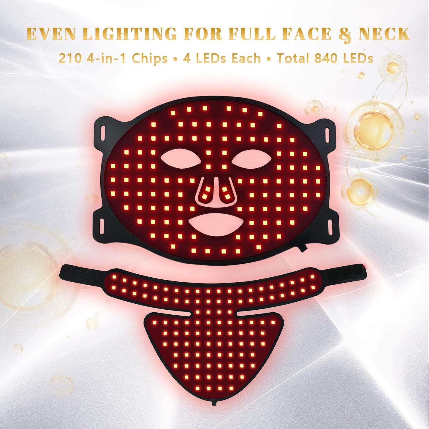 YIKIPRO LED Red Light Therapy Mask for Face, Neck and Chest, 7 Light Modes with 850nm NIR Light, 840 Beads, IPX6 Waterproof Rechargeable At-Home Skin Care Device