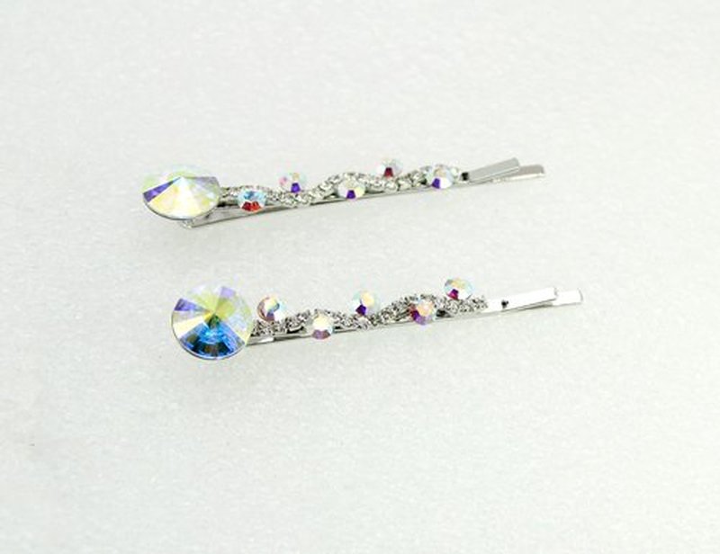 Faship A Pair Of AB Premium Rhinestone Crystal Floral Hair Clips 2 Pcs Pins - AB