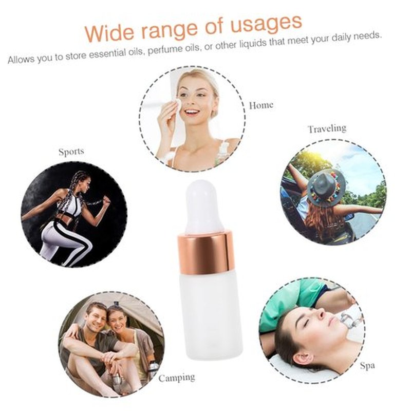 WOONEKY 10pcs Dropper Bottle Frosted Travel Containers for Liquids Small Dropper Containers Perfume Sample Vials Travel Perfume Bottle Clear Golden Anodized Aluminum Middle Ring