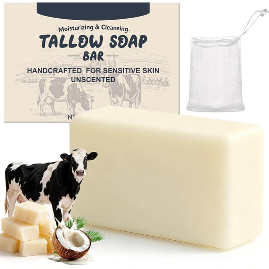 Beef Tallow Soap Bar - All-Natural Organic Moisturizing Soap for Dry, Sensitive Skin | Handmade Bath Soap - 1 Pack