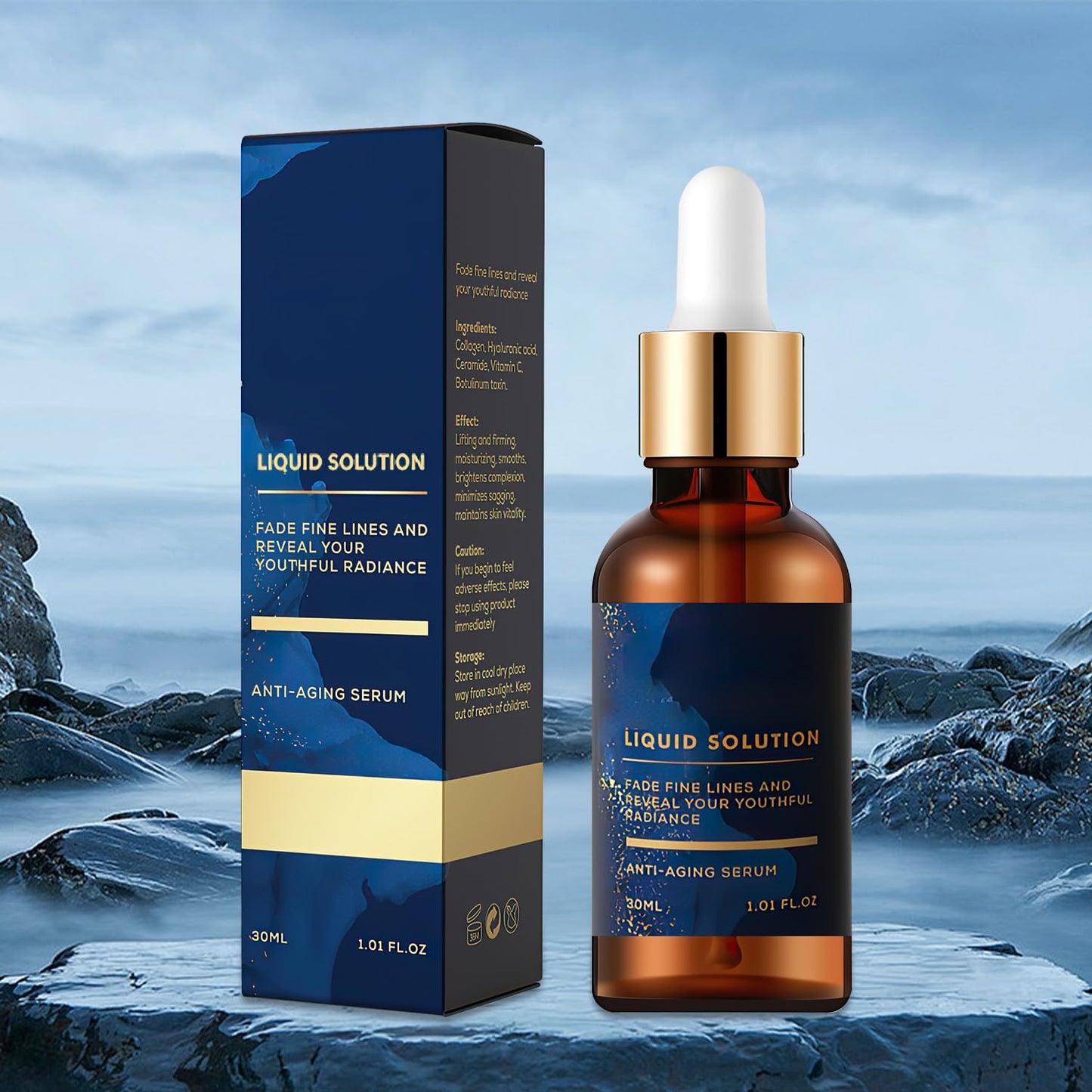 Facial Serum, Liquid Solution Anti Aging Serum, Promotes Skin Collagen Production, Diminishes Fine Lines & Wrinkles(2pcs)
