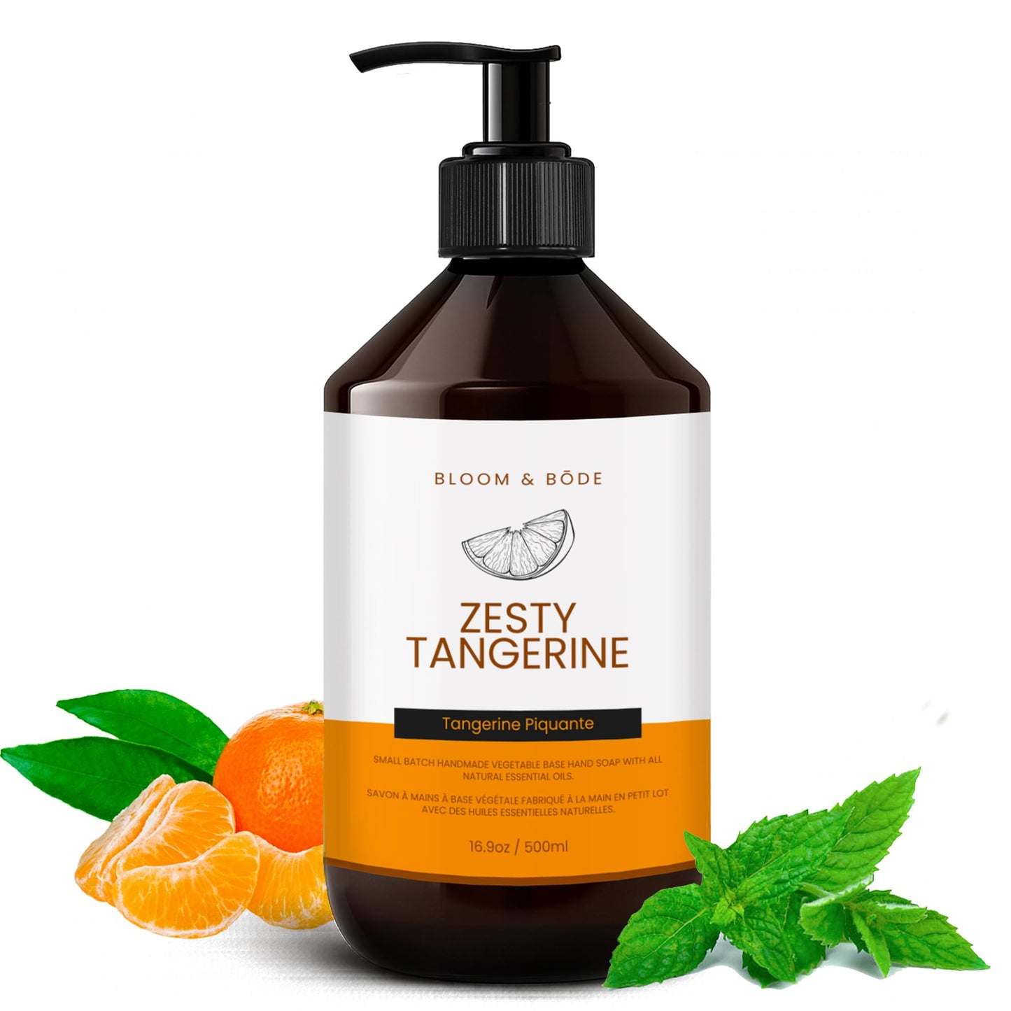 Bloom & Bōde Luxury Liquid Hand Soap - Natural Scented Hand Wash - Gentle Hand Soap with Essential Oils & Aloe Vera - Moisturizing Handwash for Bathroom and Kitchen - Zesty Tangerine Scent, 16.9oz