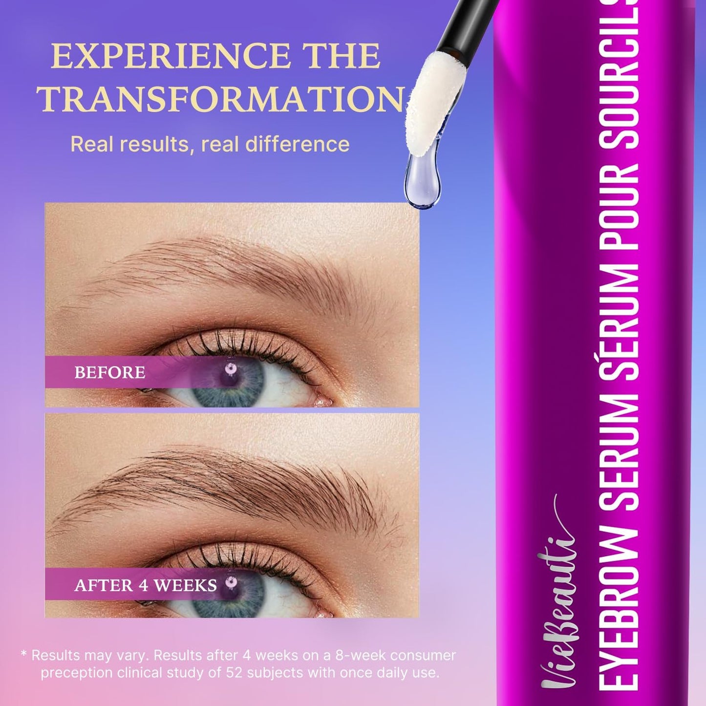 VieBeauti Eyebrow Growth Serum 3mL – Brow Serum for Fuller & Thicker Looking Brows, Advanced Nourishing Formula, Vegan & Cruelty-Free, Gentle for Sensitive Skin