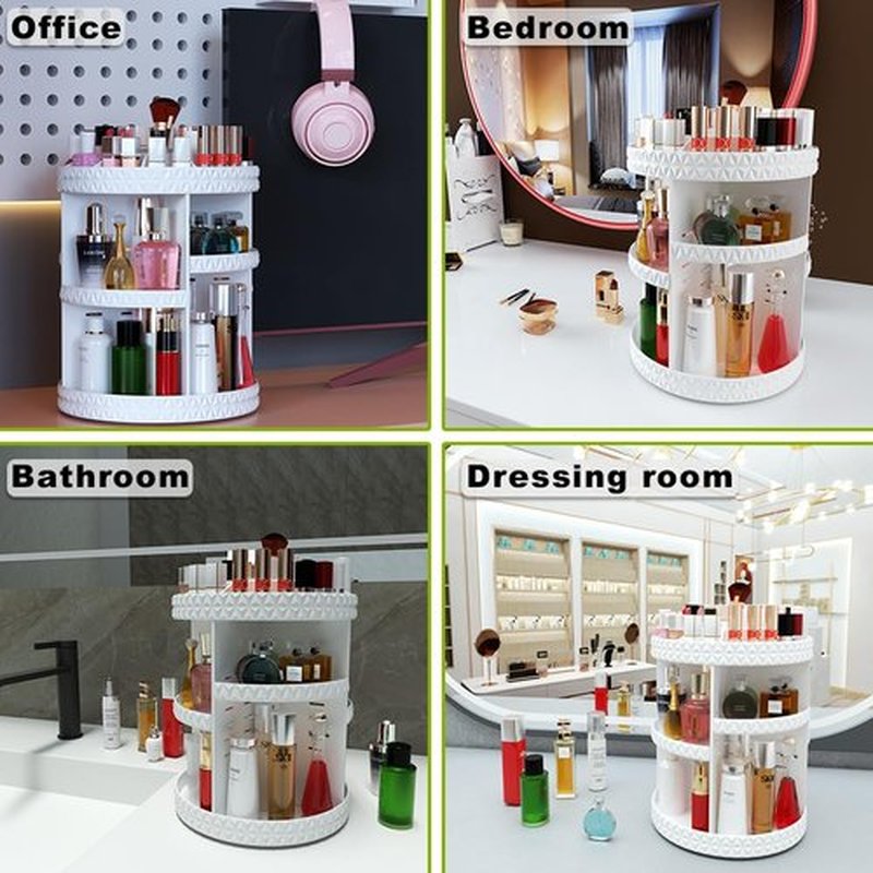 Famitree 360 Rotating Makeup Organizer, DIY Adjustable Makeup Carousel Spinning Holder Storage Rack, Large Capacity Vanity Organizer Skincare Organizers, Organizador De Perfumes (White)