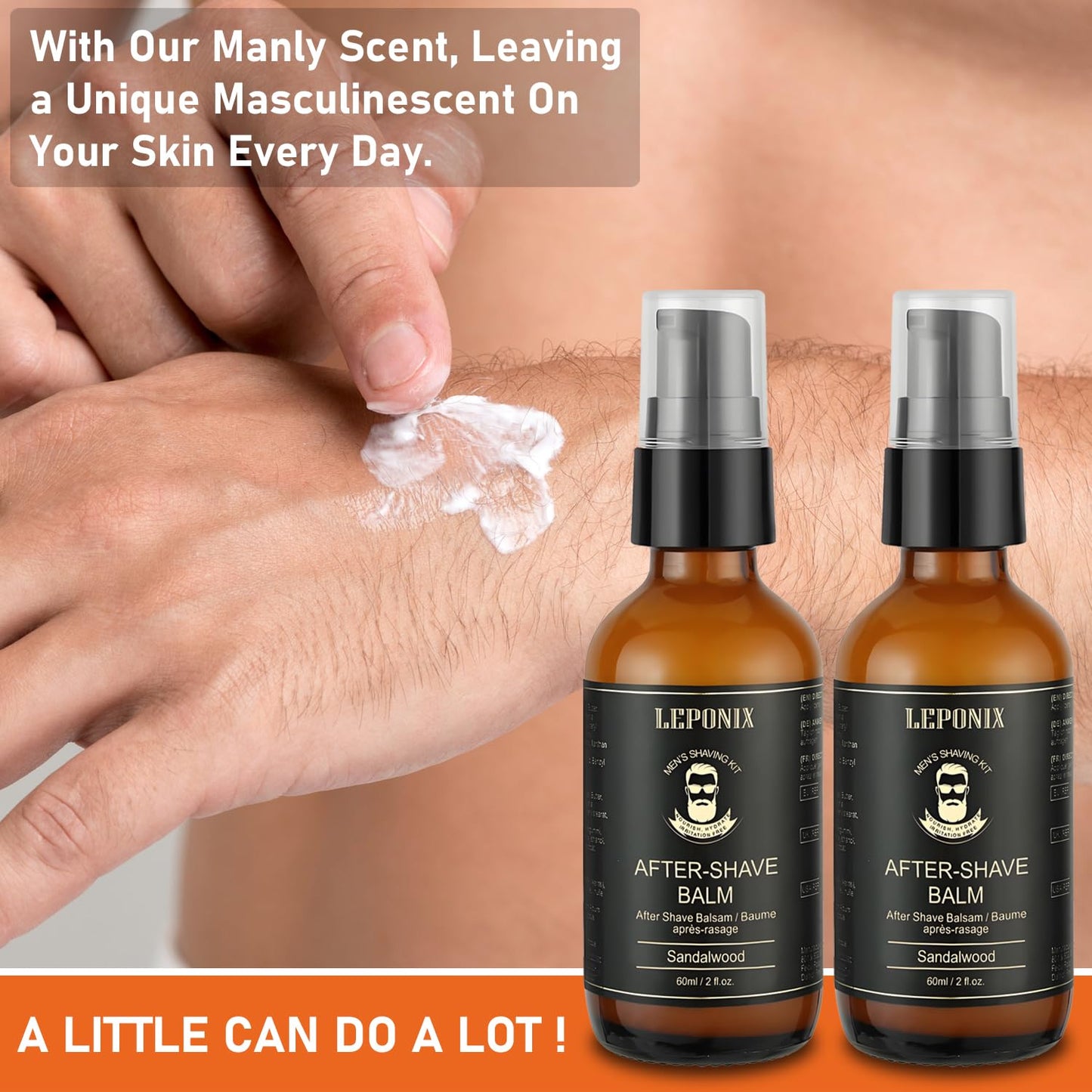 LEPONIX After Shave Balm for Men, 2 Pack (2 x 60ML, 120ML Total) – Luxury After Shave Lotion for Men's Skin Care with Sandalwood, Cooling, Hydrating & Razor Bump Relief, Post Shave Care to Soothe Skin