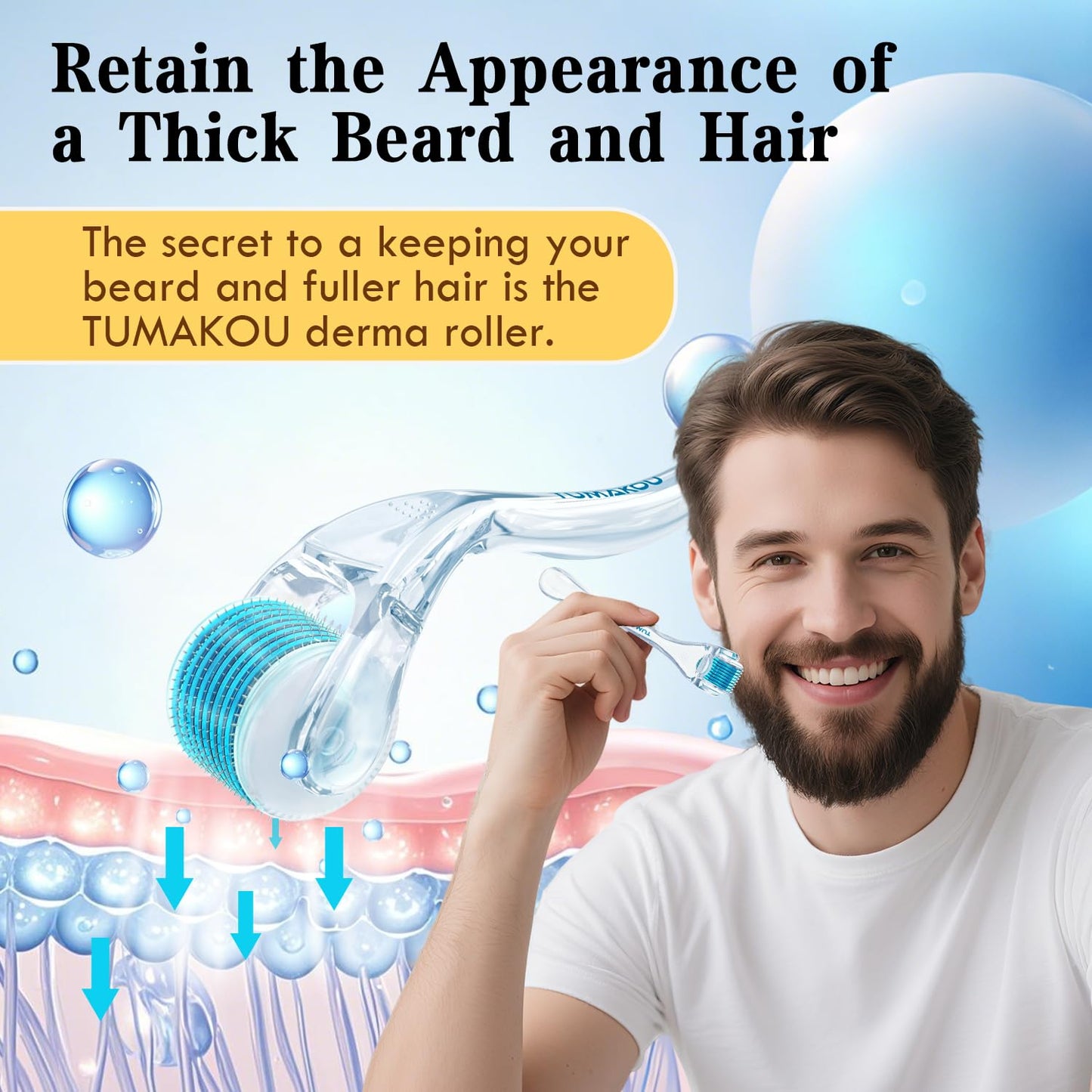 Derma Roller - TUMAKOU Microneedling Microneedle Roller for Face Scalp Hair - Beard Micro Needling Derma Roller at Home for Women and Men (White)