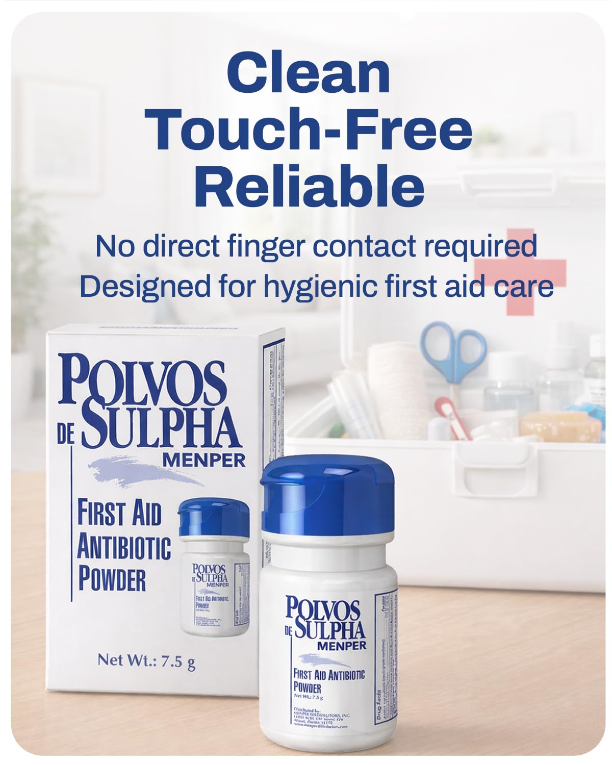 POLVOS DE SULPHA MENPER Antibiotic Powder with Bacitracin, First Aid Pain Relief, Healing Wound Seal Powder, Essential Wound Care Medicine for Travel, Effective Healing and Protection, 7.5g, 2-Pack