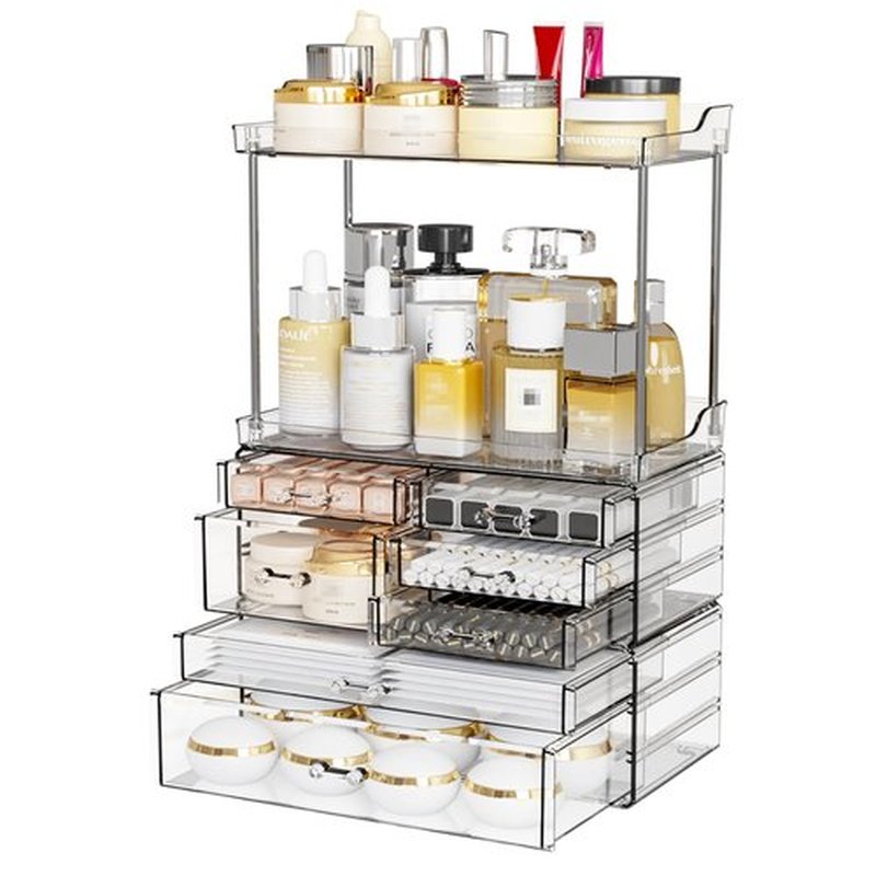 Yieach 3 Pack Clear Bathroom Counter Organizer With Drawers - Stackable Design,19.1" Tall Large Capacity - Suitable as Makeup Organizer,Vanity Skin Care Organizer,Dresser Top Organizer for Bedroom