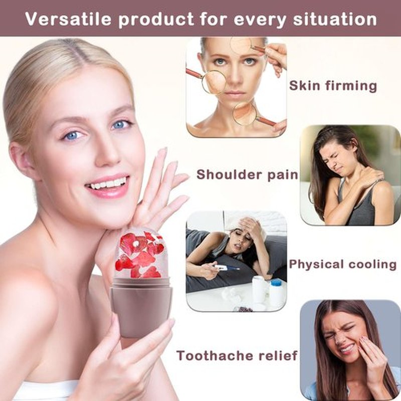 XHJRI Ice Face Roller Massager,Ice Cube Roller for Face, Eyes and Neck Naturally Conditioning and Skin Care,De-Puff Eye Bags,Reduce Migraine Pain,Reusable Massage Silicone Ice Mold (New Brown)