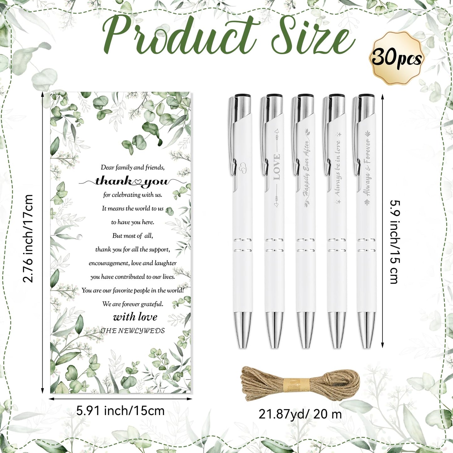 YOXIFUFA 30 Sets Bridal Shower Pens Gifts Wedding Favors for Guests Bulk Includes Retractable Ballpoint Pen with Greeting Thank You Cards for Guest Wedding Souvenirs Party Supplies