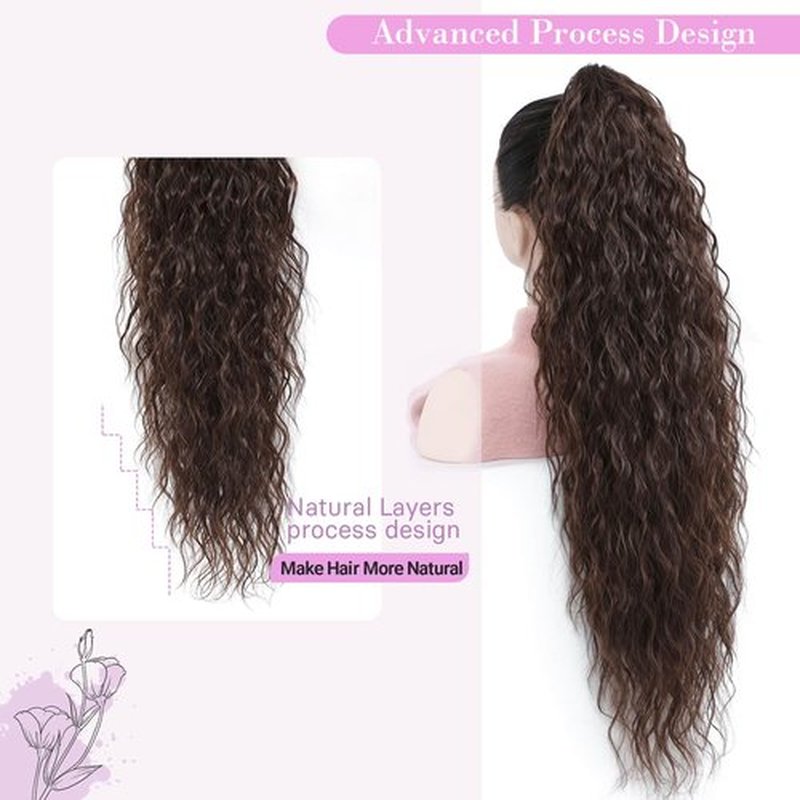 MARJORIE Ponytail Extension 30 Inch Long Reddish Chocolate Brown Curly Claw Pony Tails Hair Extensions Natural Looking Curly Wavy Ponytail Multi-layered Design Wavy Synthetic Hairpiece for Daily Use