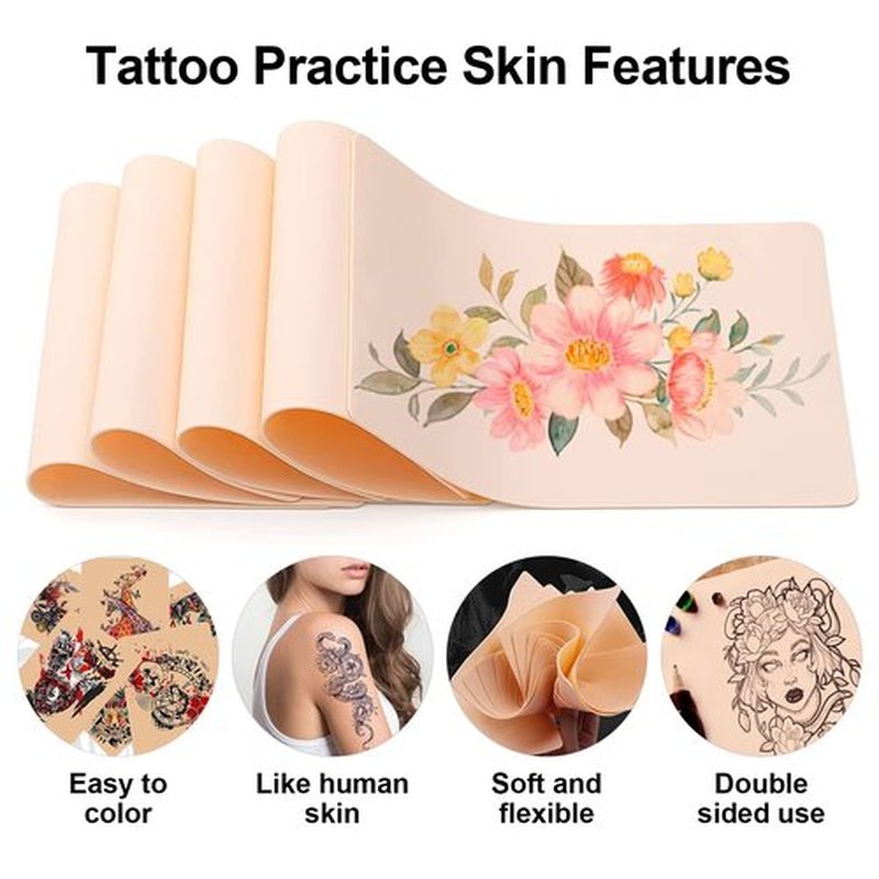 Tattoo Practice Skins with Ink Cups Medium - Autdor 1010Pcs Tattoo Fake Skin and Ink Caps Kit Includes 1000Pcs Pigment Ink Cups 11mm and 10Pcs Double Sided Blank Tattoo Skin Practice