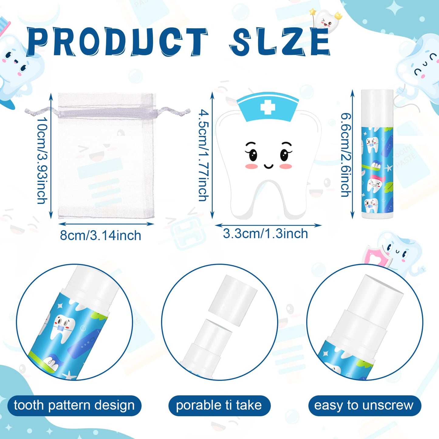 Heigble 36 Set Dental Gift Teeth Lip Balm Tooth Shape Card Organza Bag Dental Assistant Accessories Dentist Hygienist Appreciation Stuff for Women Doctor Nurse CNA Week Graduation Birthday Party Favor