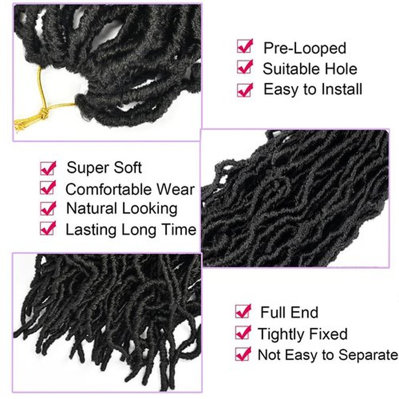 FAIRISE - 6 Packs Faux Locs Crochet Hair for Black Women - Long Soft Locs 24 inch 1B Natural Black - Synthetic Pre Looped Curly Wavy Goddess Locs Crochet Hair