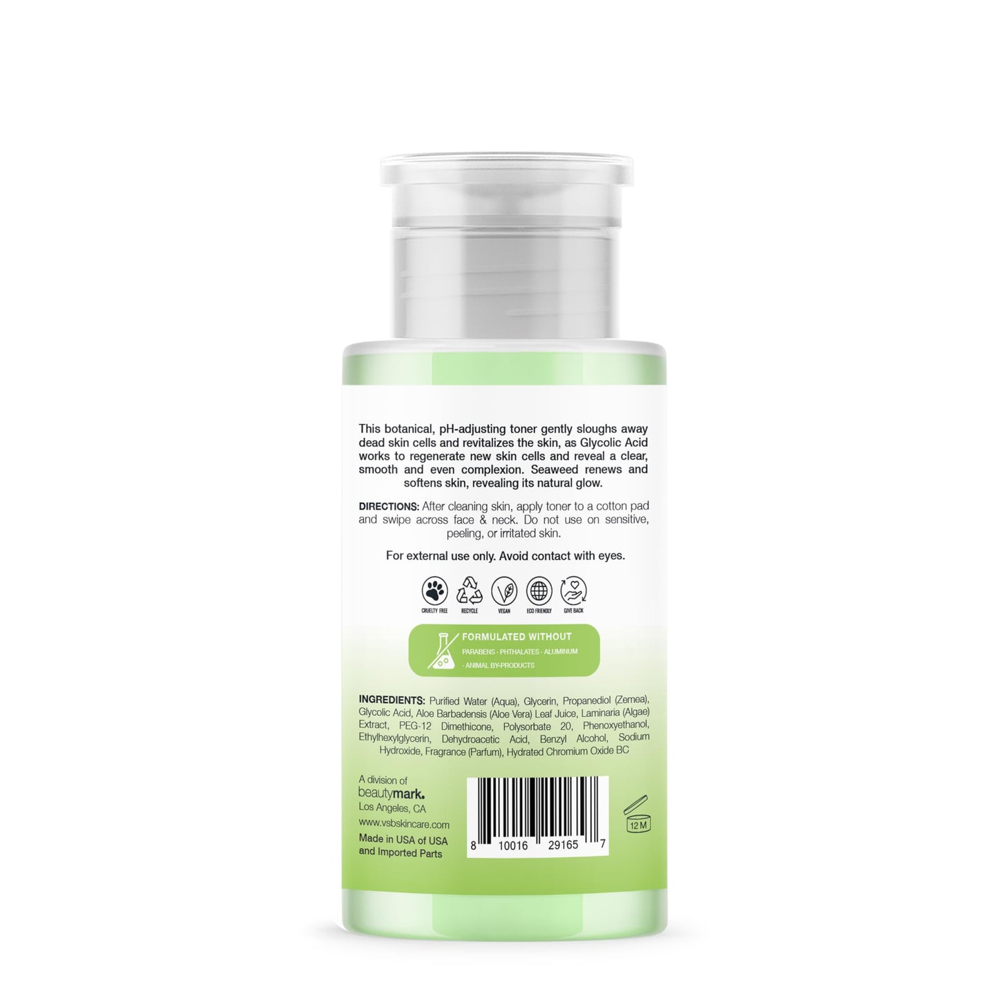 Exfoliating Face Toner with Seaweed & Glycolic Acid – Tones, Hydrates & Clears Dead Skin Cells – Oil Balancing Toner for All Skin Types – Vegan, Paraben-Free, Cruelty-Free – 8 fl oz