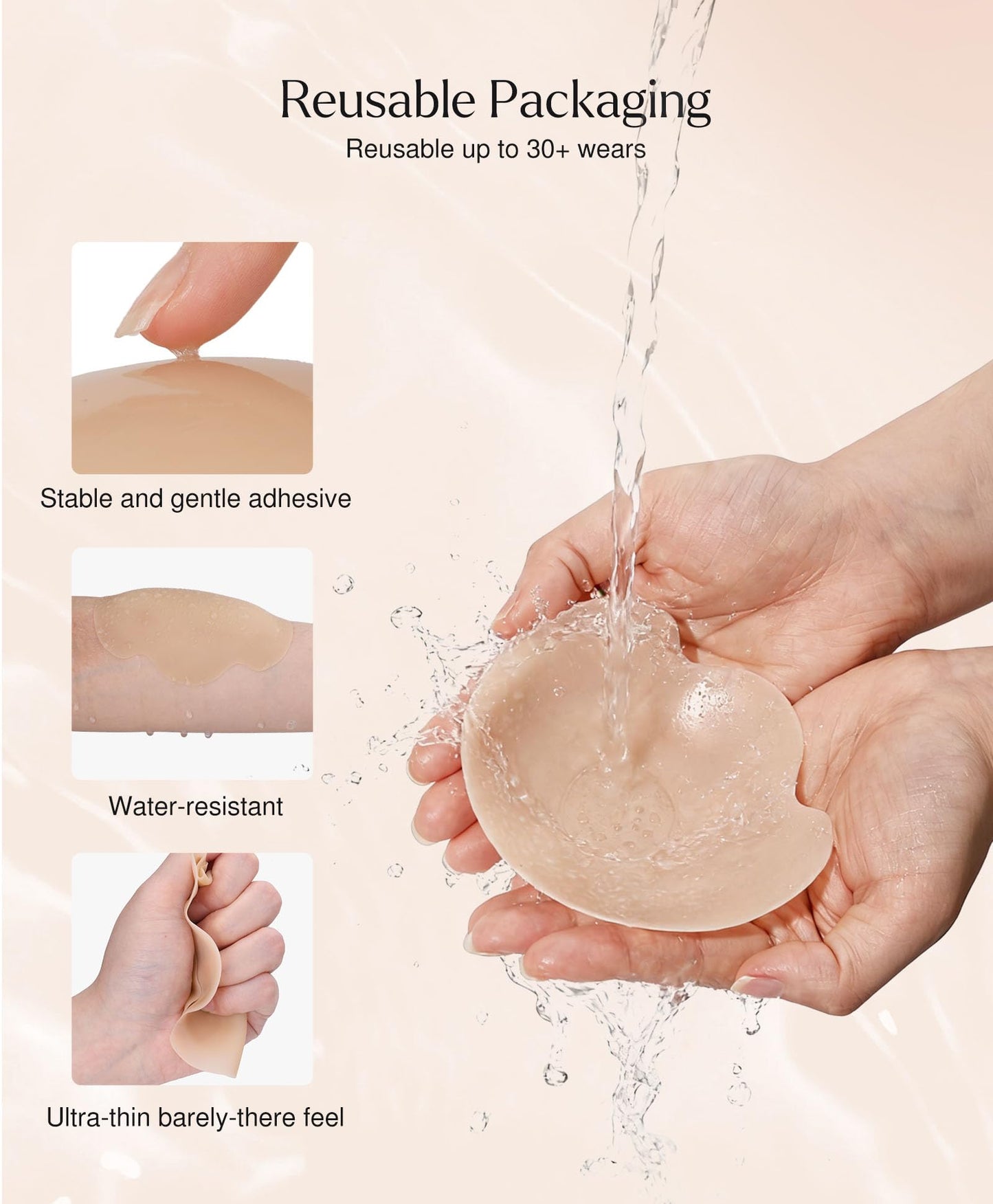 Popilush Nipple Covers - Silicone Reusable Sticky Bra, Cute Cat Paw Shape Seamless Adhesive Bras with Ultra-Thin Edge