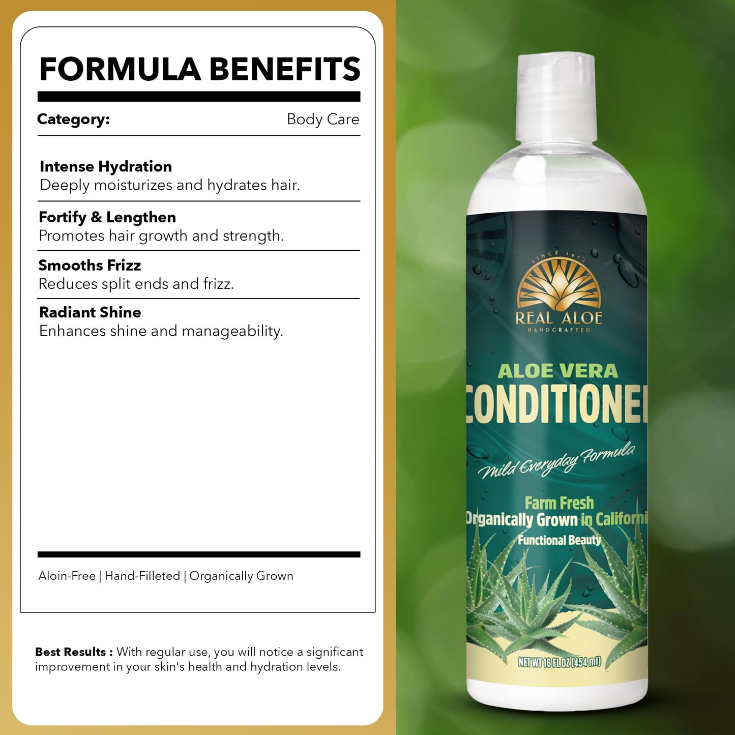 Real Aloe Vera Conditioner (16 fl oz) | Organic Aloe & Argan Oil | Sulfate, Paraben & Phenoxyethanol Free | Lightweight, Gentle Daily Hair & Scalp Care | Made in USA