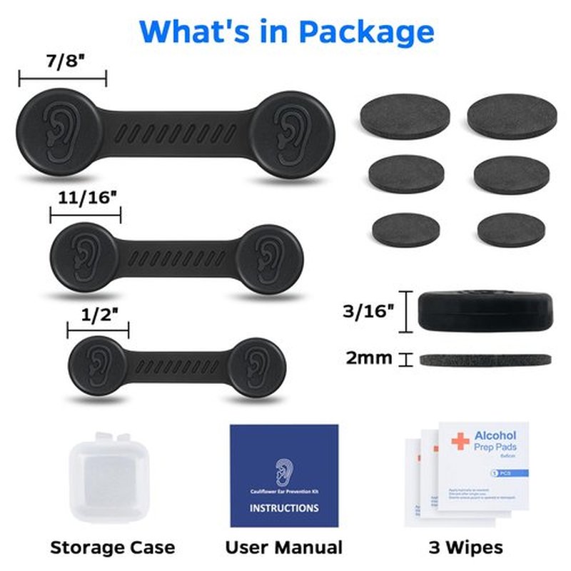Cauliflower Ear Magnet - Effective Magnets Compression Kit - Prevention & Treatment of Hematomas & Keloid in BJJ, Wrestling, MMA, Grappling, Muay Thai, Rugby (Small, Middle and Large, Each 1 PCS)