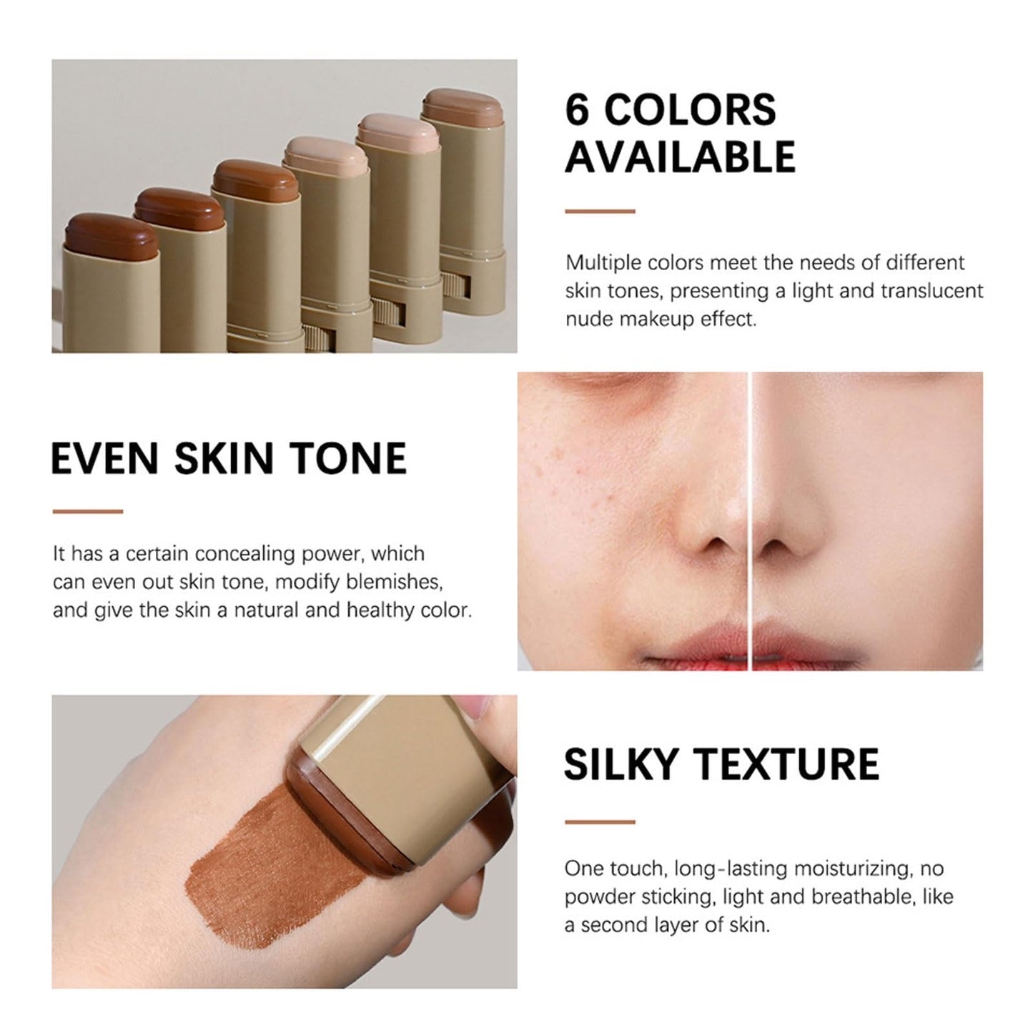 SWETIYOU Beauty Balm Serum Boosted Skin Tint, Foundation Makeup Stick Hydrating Tinted Moisturizer, Lightweight and Buildable Solid Tinted Hydrating Serum Foundation Contour Stick, Natural Finish