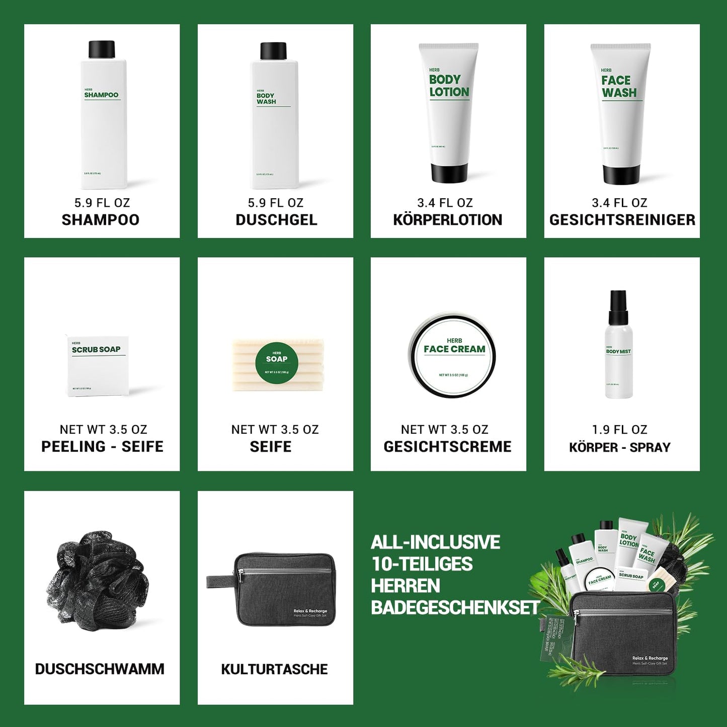 Gifts for Men, Bath and Body Gift Baskets for Men,10 Pcs Herbal Mens Spa Set Includes Body Lotion, Valentine Day Gift for Husband Dad Boyfriend, Birthday Gifts for Him Fathers Day Gift