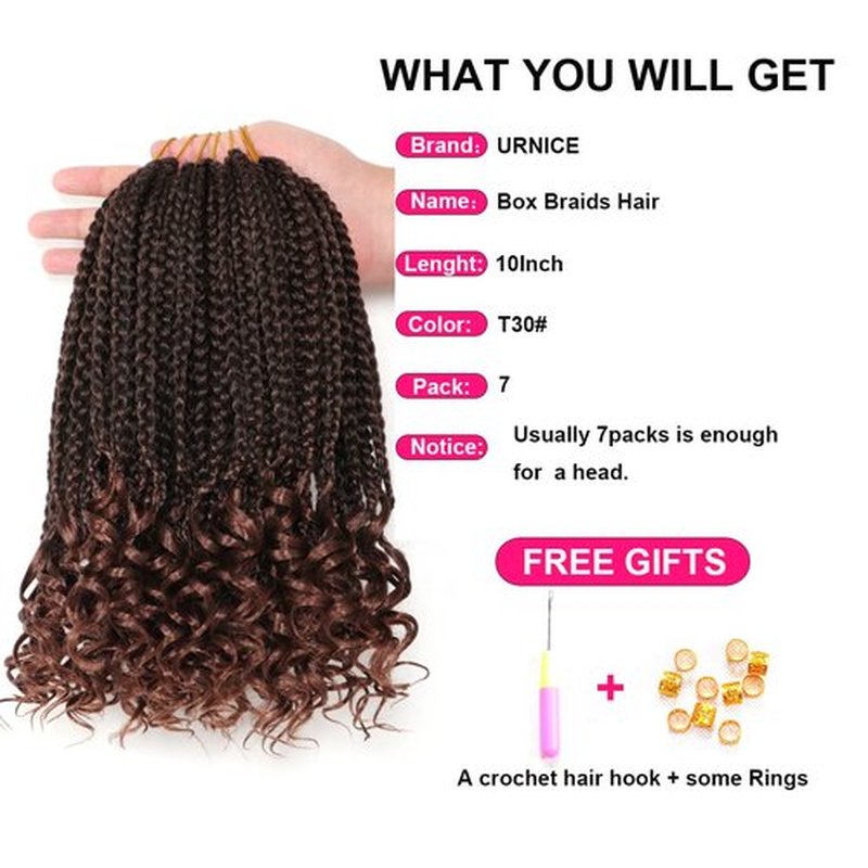 URNICE 7 Packs 10 Inch Crochet Box Braids Hair with Curly Ends Prelooped Goddess Box Braids Crochet Hair Braiding Hair Crochet