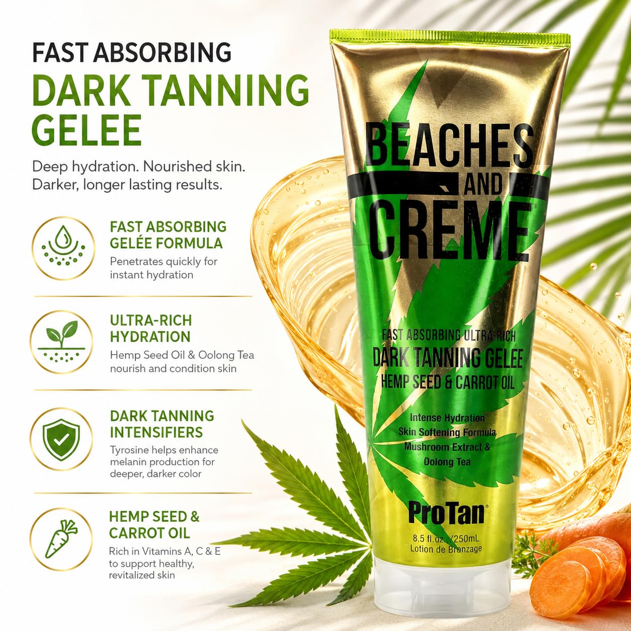 ProTan Dark Tanning Gelee - Hemp Infused Formula for Deep Bronze | 8.5 oz