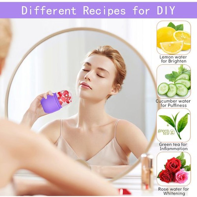 KOGITI Ice Mold for Face, Ice Roller for Face & Eye, Beauty Facial Ice Rollers Ice Holder Mold Face Puffiness Relief Massage Skin Care Tools, Ice Facial Cube (New-Purple)