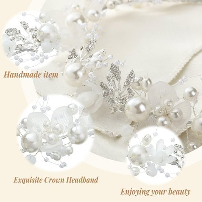 4 Pcs Flower Girl Headband Wedding Pearl Headband Crystal Rhinestone Flower Crown Bridal Flower Girl Hair Accessory for Birthday Party Communion Prom Photography (Silver)