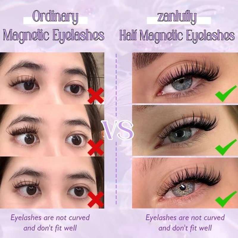 Magnetic Eyelashes Half Lashes No Glue Manga Lashes with Applicator Cat Eye Double Sided Magnetic Half Lashes Kit 3/4 Magnetic Eyelashes with Lash Applicator by zanlufly