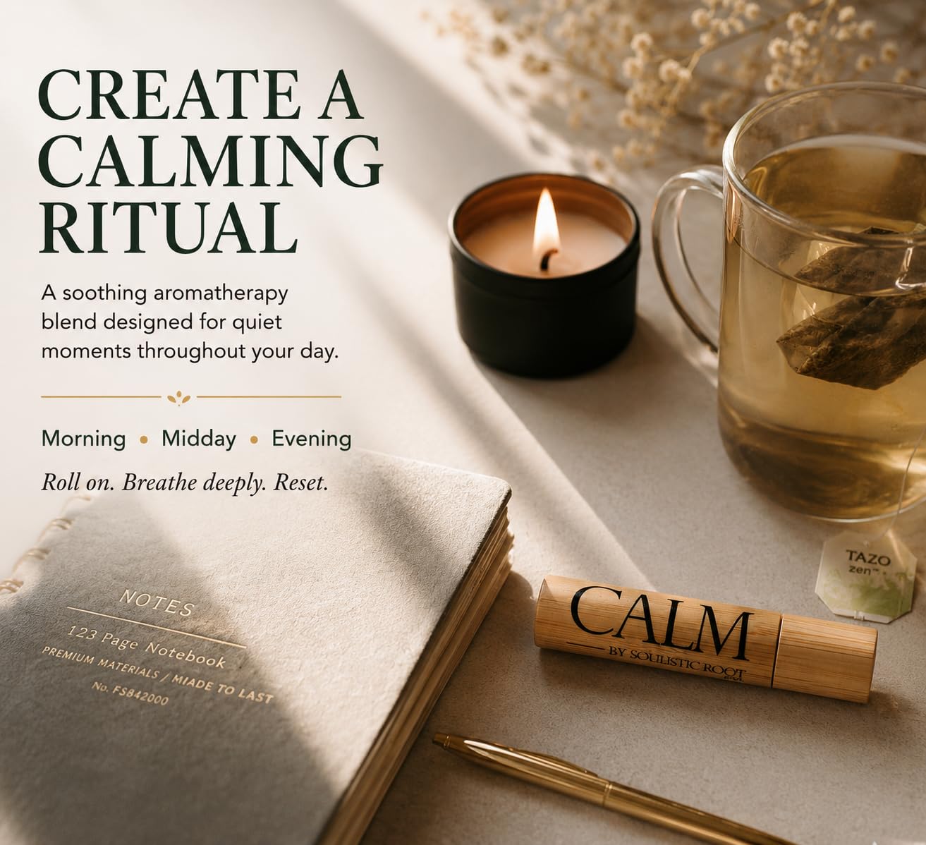 Soulistic Root Calm Essential Oil Roller, Calm Essential Oil Roll On Blend, 10ml Glass Roller- Stress Relief, Essential Oil Blends, Aromatherapy Self Care Products for Women