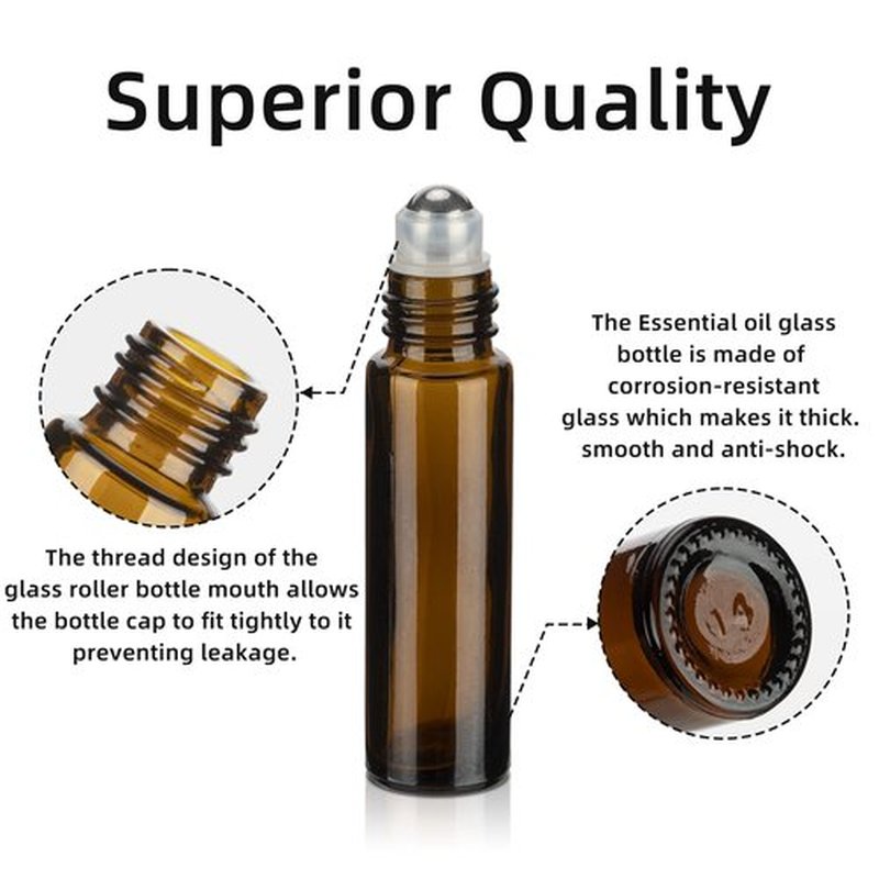 GIVITASOT 10ML Essential Oil Roller Bottles, 12 Pack Amber Oil Roller Bottles for Essential Oils, Roll on Bottles with Stainless Steel Balls(12 Labels, Opener, Funnel, Dropper Included)