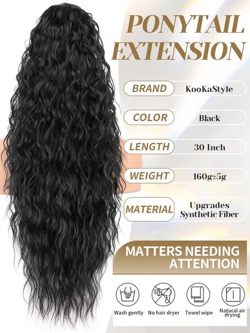 KooKaStyle Ponytail Extensions, 30 Inch Drawstring Clip-on Long Wavy Ponytail Synthetic Curly Hairpieces for Women and Girls (30 Inch, Medium Brown)